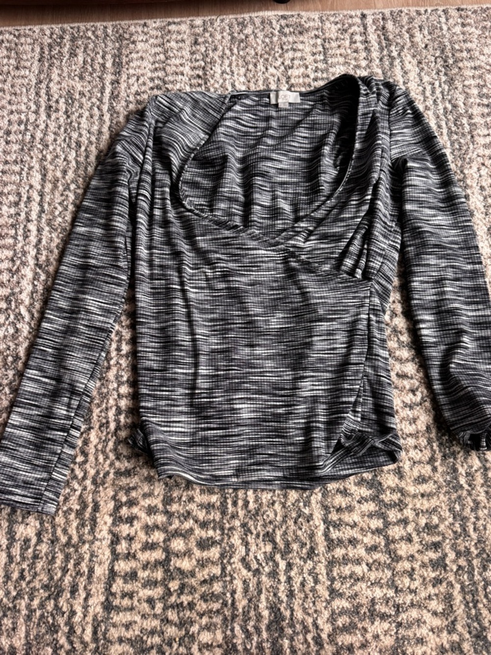 LOFT Black & Gray Space-Dye Long Sleeve Scoop Neck Top